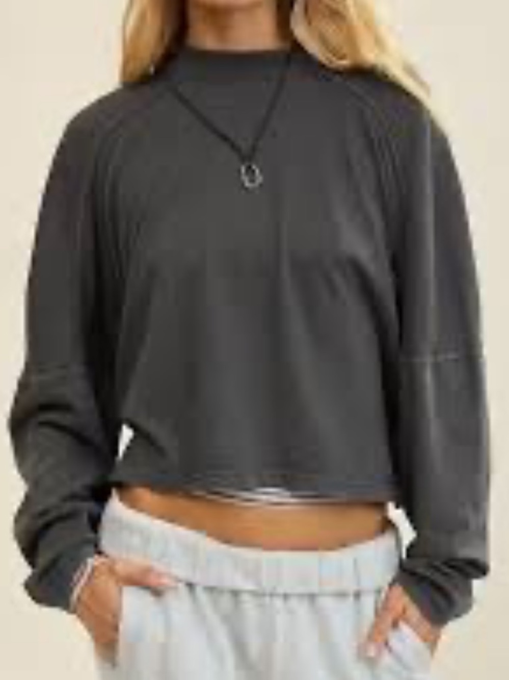 Aerie Cozy Mock-Neck Cropped Sweatshirt - Charcoal S
